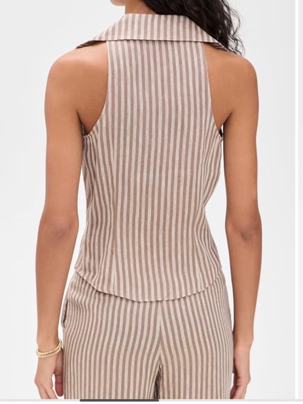 NWT Hevron Sleeveless Drawstring Linen Top in Chocolate Stripe - Picture 2 of 6